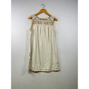 C&C California Linen Embroidered Mini Dress Tan Beige Yellow Geometric Size M